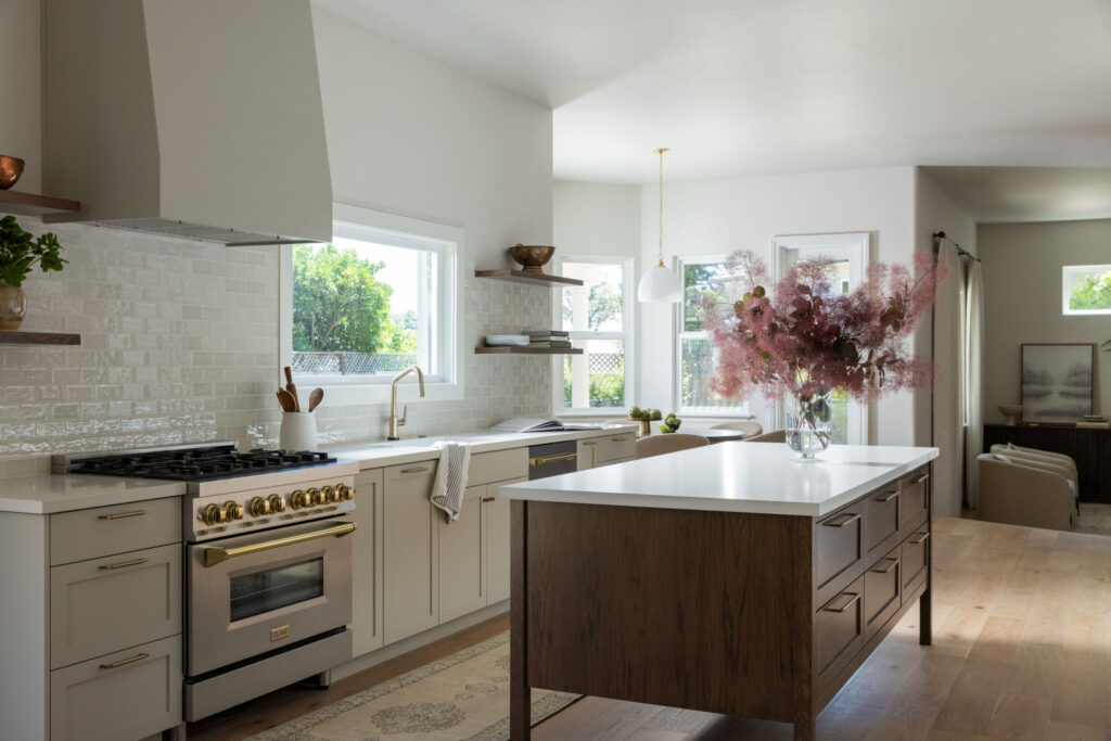 White Kitchen Subway Tiles Living Room Separate Open Space Jennifer Ramsey Interiors